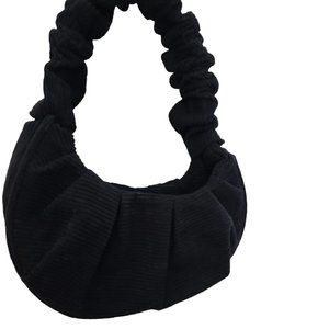 Women's Minimalist Mini Black Corduroy Solid Color Handbag, Classic Versatile